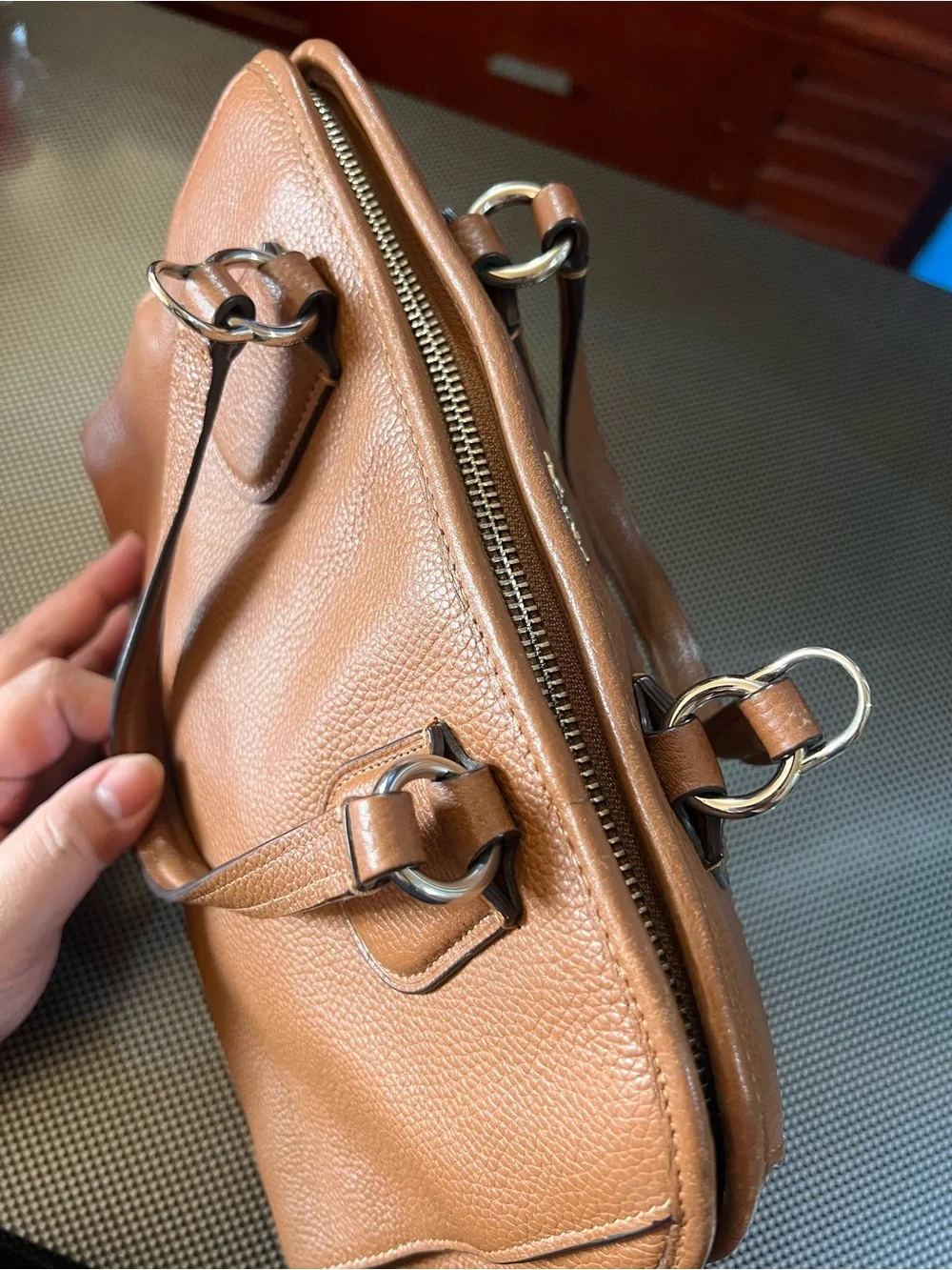 2015 35650 Coach Tan Pebbled Leather Satchel